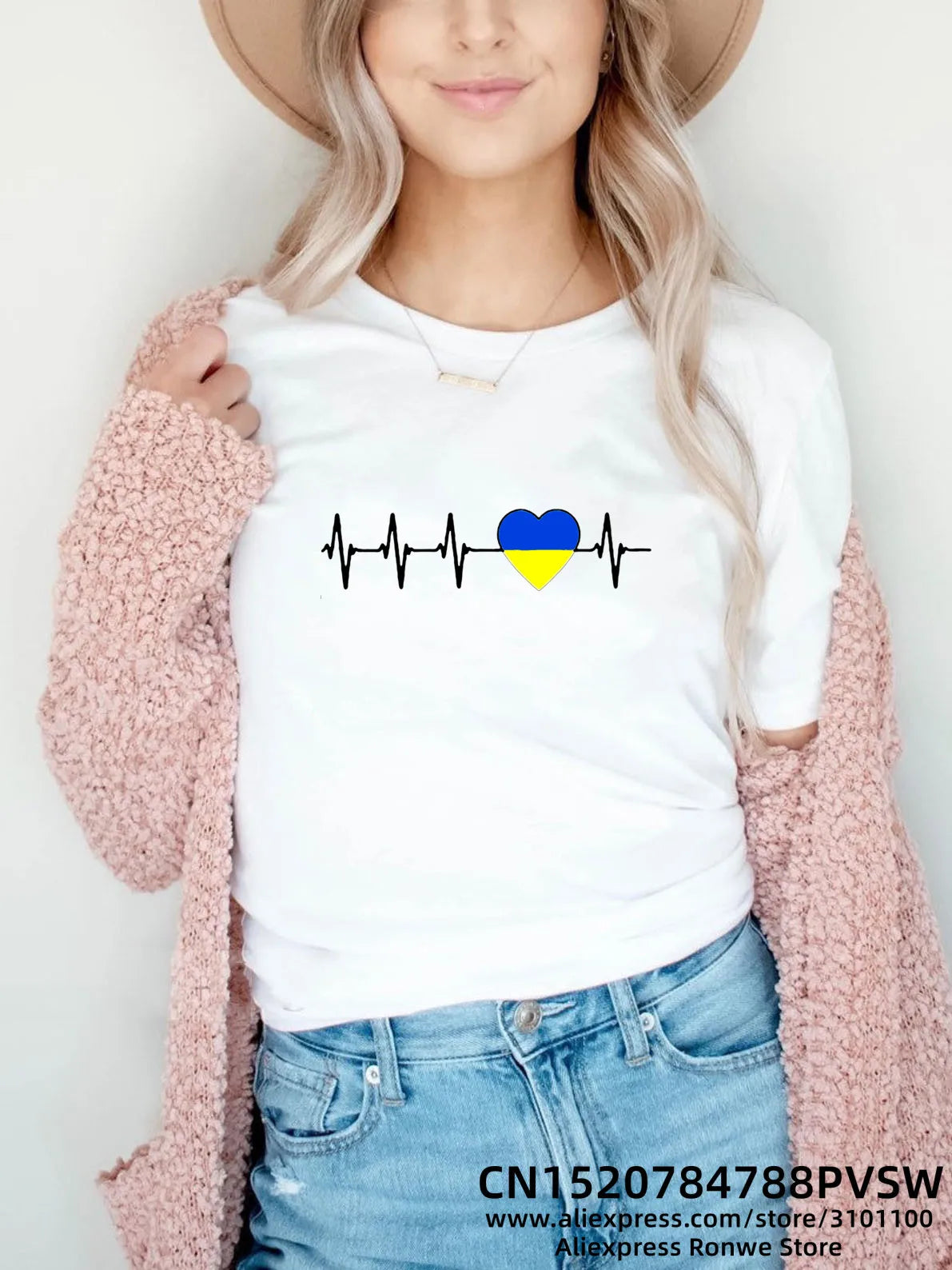 Heartbeat Blue Yellow Women Print T-shirt Girl