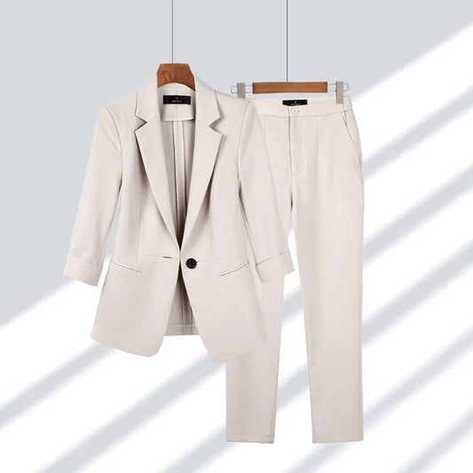 New Short 7 Split Sleeve Solid Color Suit Premium Temperament Suit Two Piece Set