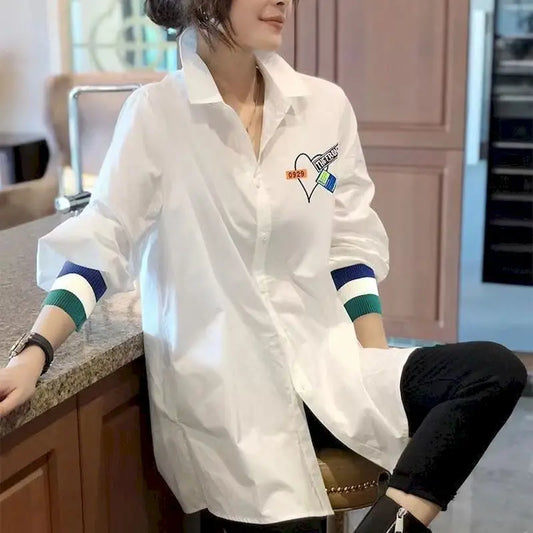 White Long Sleeve Shirts Women Loose Oversized Design Top Spring Summer Trend Casual